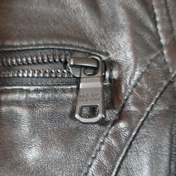 Marc New York Women's Dark Leather Jacket with Purple Lining - Picture 3 of 6